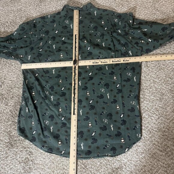 Bugle Boy Company Shirt Mens Extra Large Green Button Down Golf Print Cotton - Picture 4 of 6